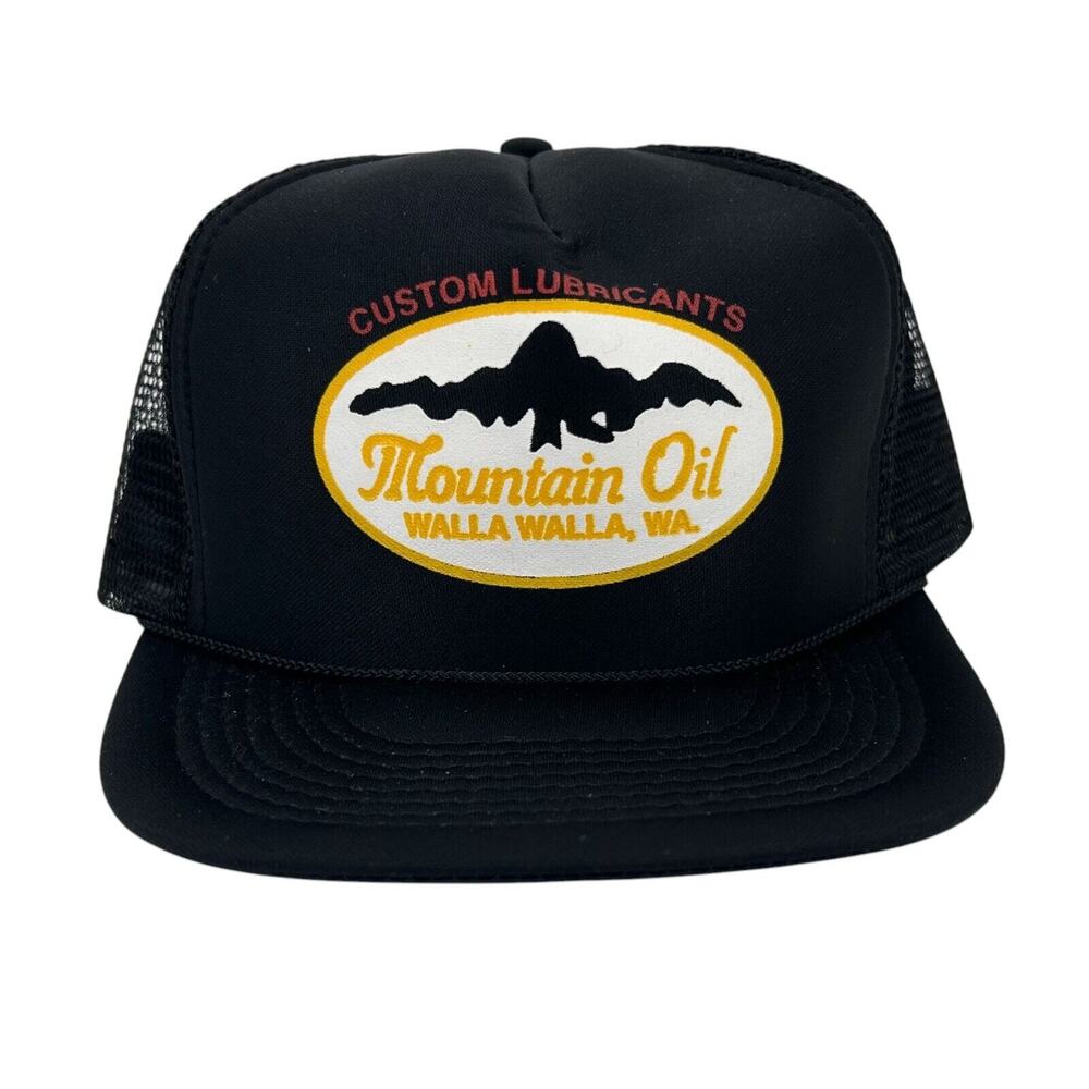 Mountain Oil Custom Lubricants Walla Walla Wa Hat Vtg Black Snapback Trucker Cap